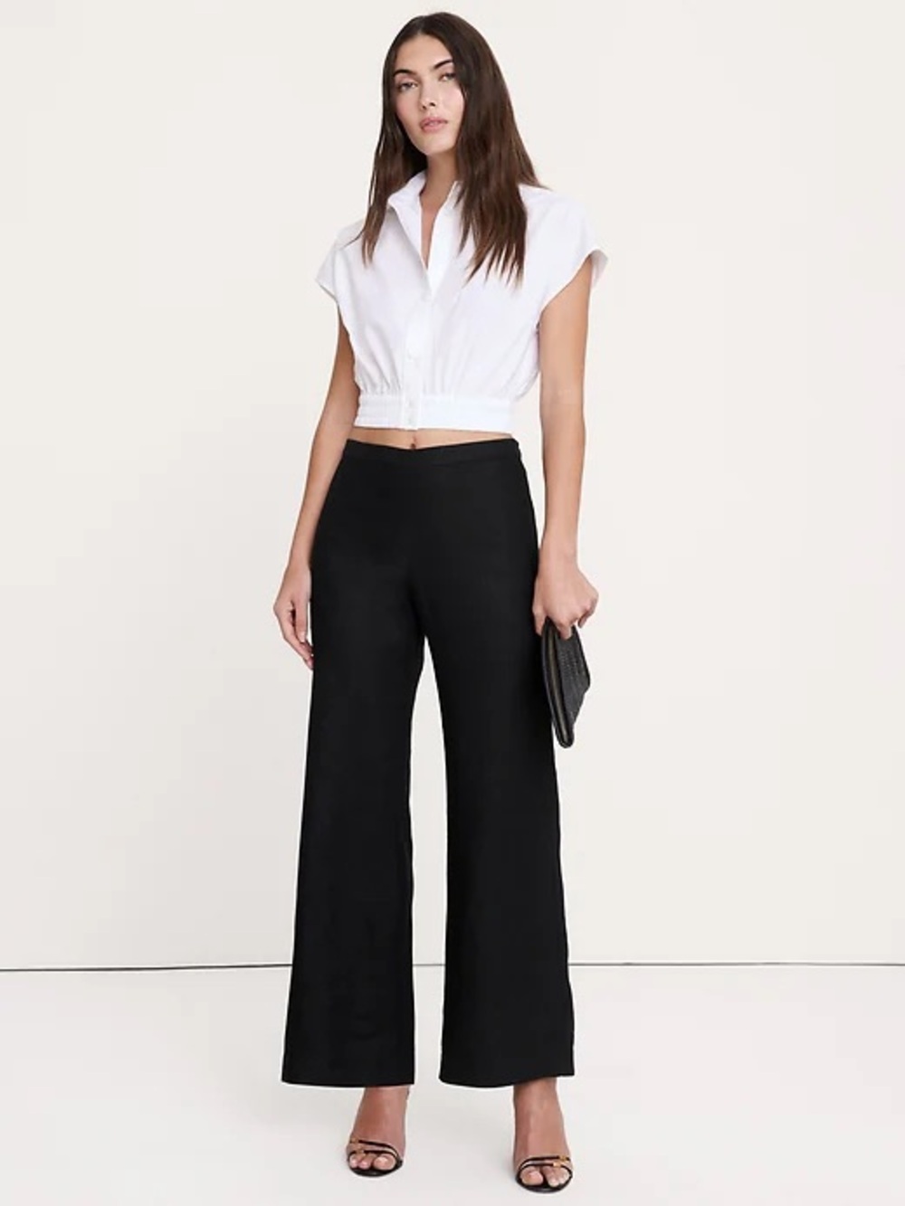 Banana Republic Mid-Rise Linen Kick-Flare Ankle Pant in Black - NWT